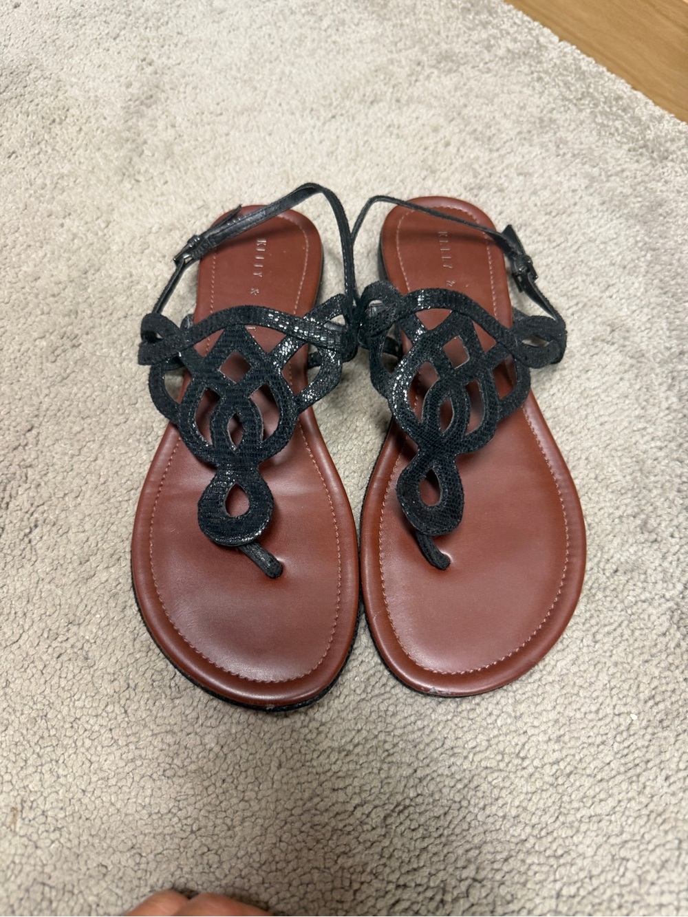 Kelly & Katie Black Decorative Knot T-Strap Sandals